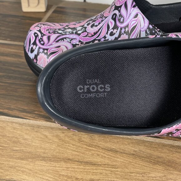 CROCS Neria Pro ll Womens 7 Shoes Multicolor Paisley Floral Graphic Work Clogs - Picture 11 of 14